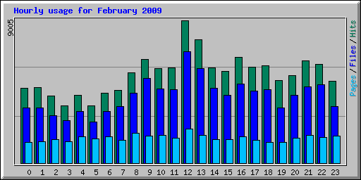 Hourly usage for February 2009